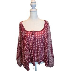 Free People Elena Floral Print Top Blouse Clay‎ Combo Boho Western Oversized XS